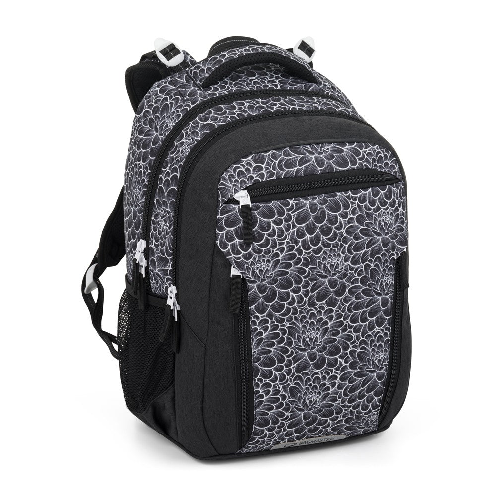 Zaino scuola primaria grigio nero con fiori bianchi| PORTO 25 A