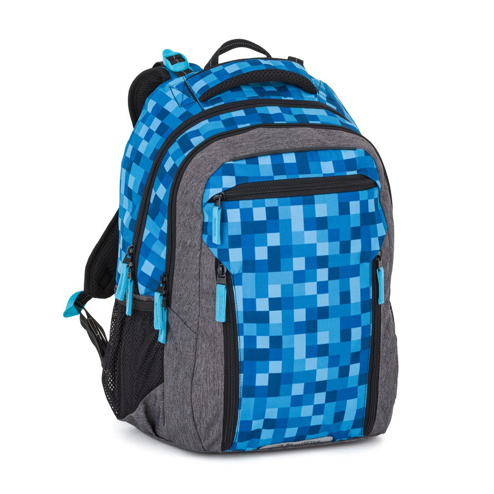 Zaino scuola primaria ergonomico blue e grigio QUADRETTI – PORTO 26 B