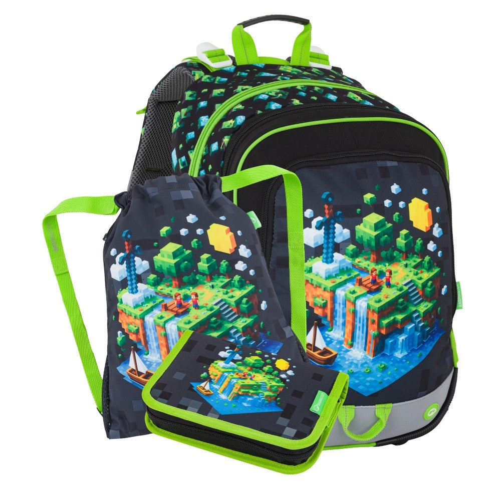 Set zaino scuola 3 pezzi primaria ergonomico PIXEL – ALFA 26 B