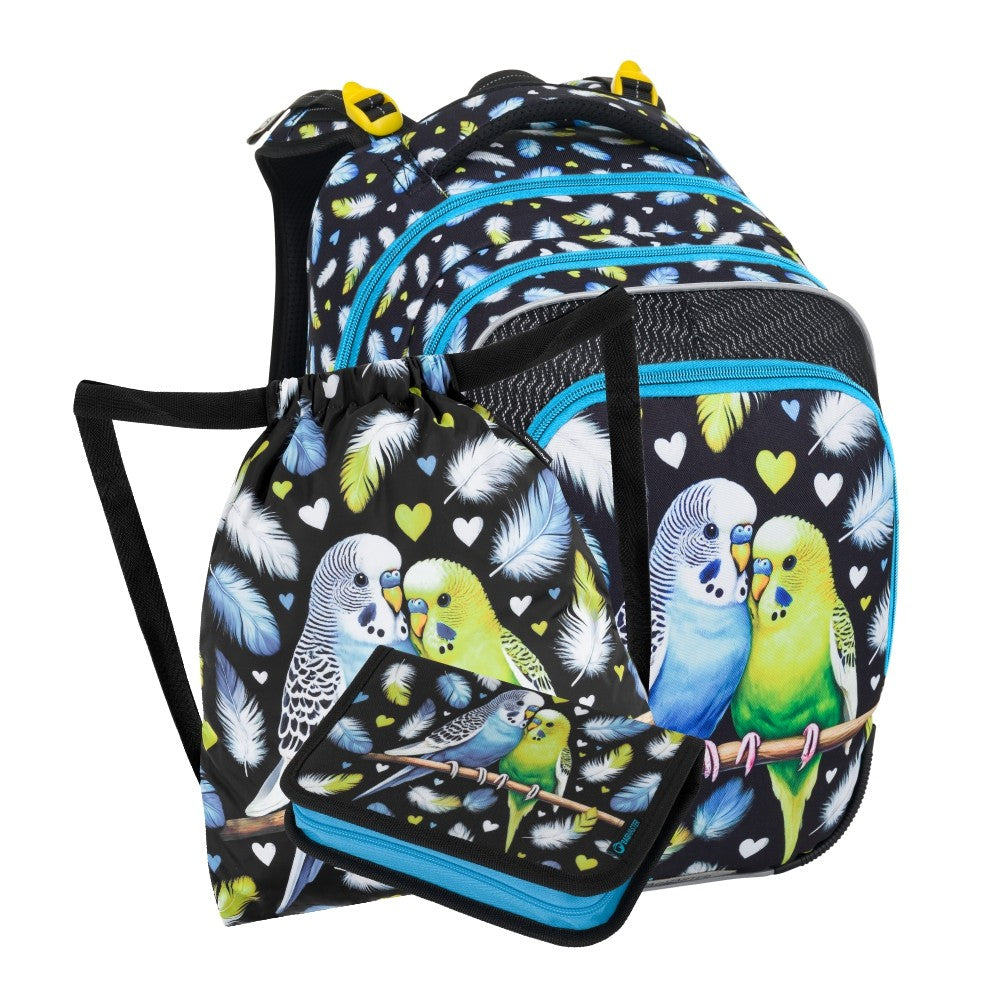 Set zaino scuola 3 pezzi primaria ergonomico PAPPAGALLI – BETA 25 A