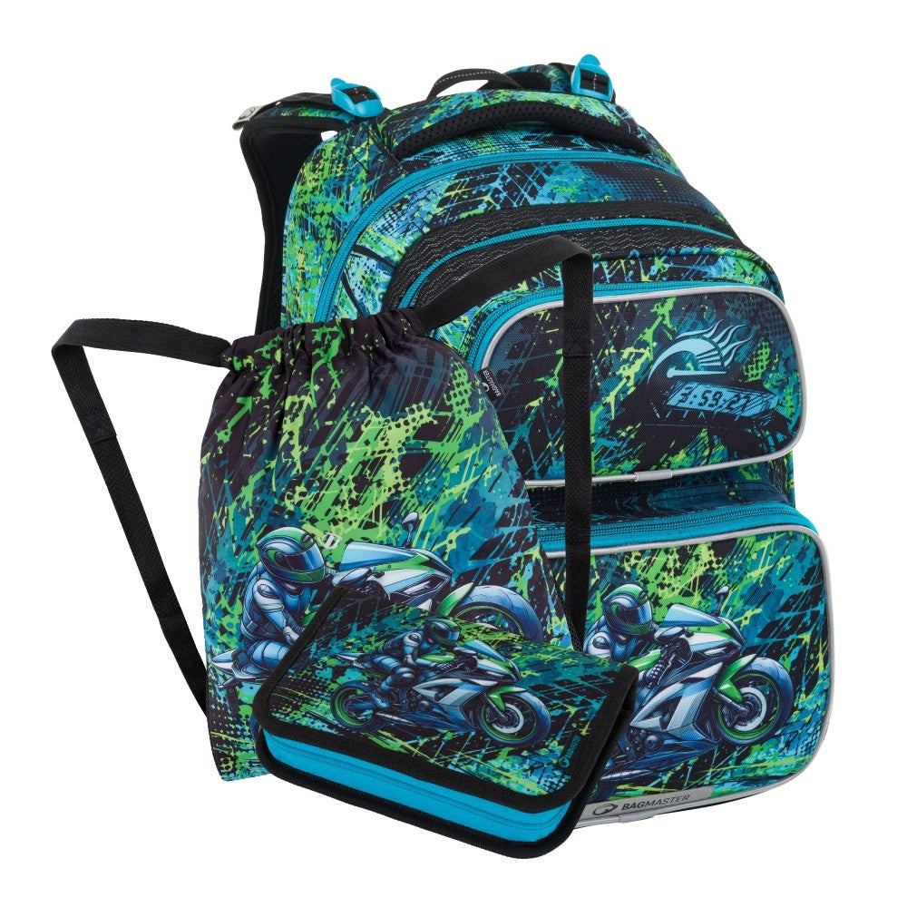 Set zaino scuola 3 pezzi primaria ergonomico MOTO -  DOPI 25 B