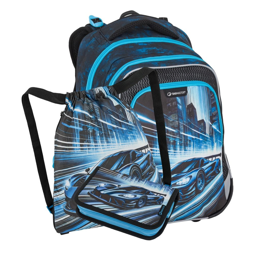 Set zaino scuola 3 pezzi primaria ergonomico MACCHINA SPORTIVA - LUMI 26 C