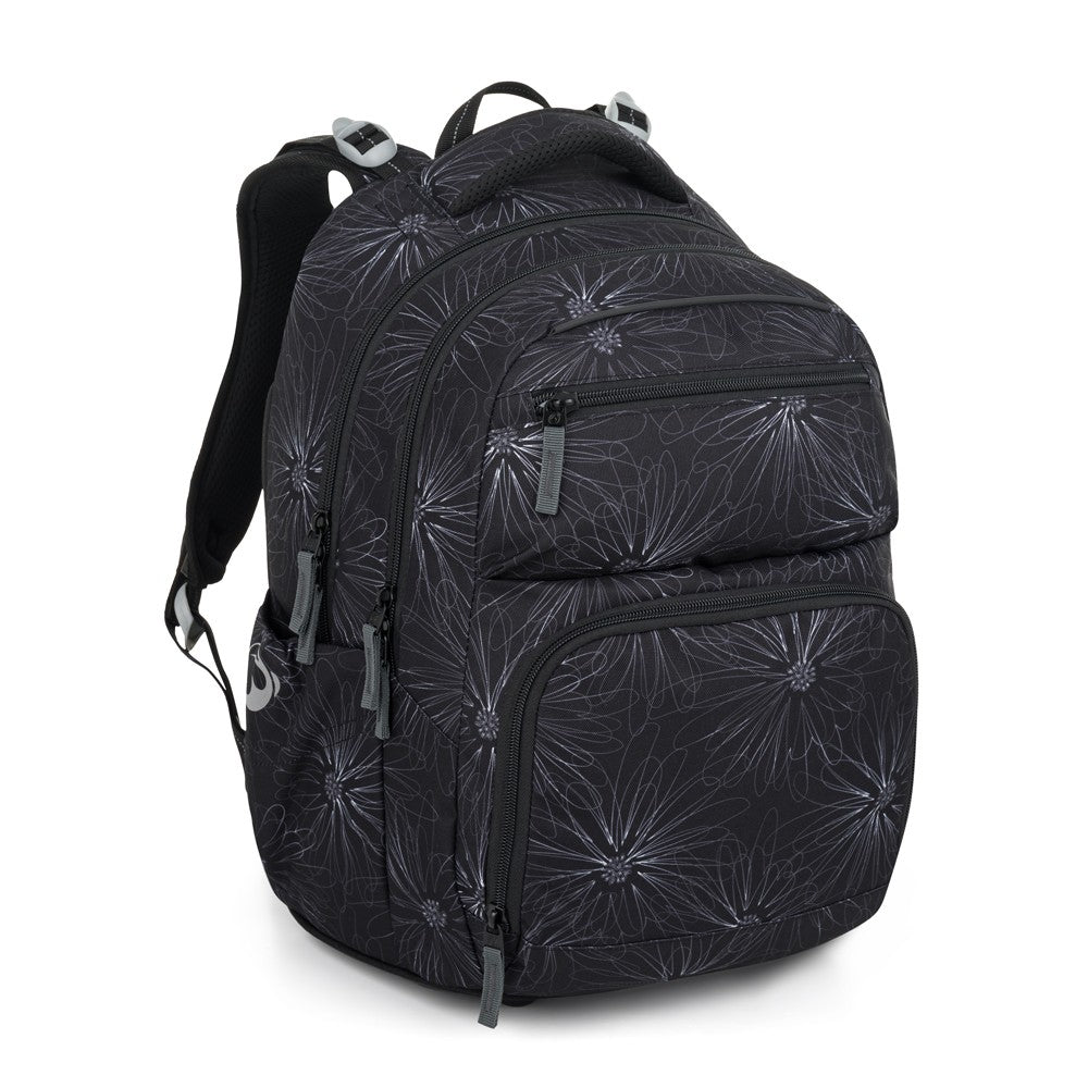 Zaino scuola primaria grigio nero con fiori bianchi – ZIPSTER 25 A